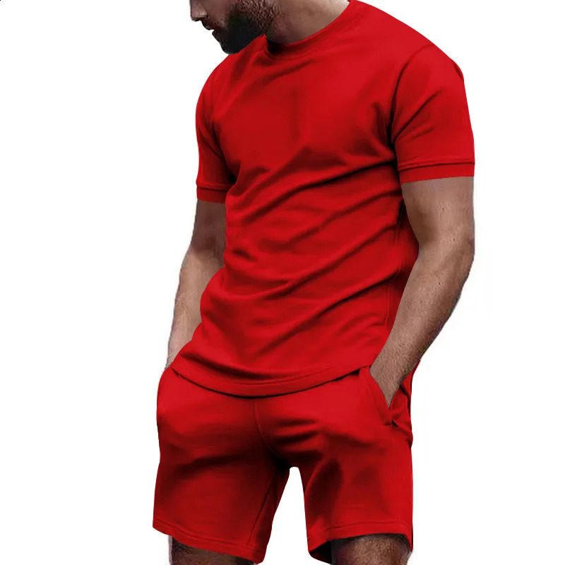 summer mens sportswear short sleeved T-shirt sports shorts Quick drying breathable and cool Fitness Fashion two-piece set 250319