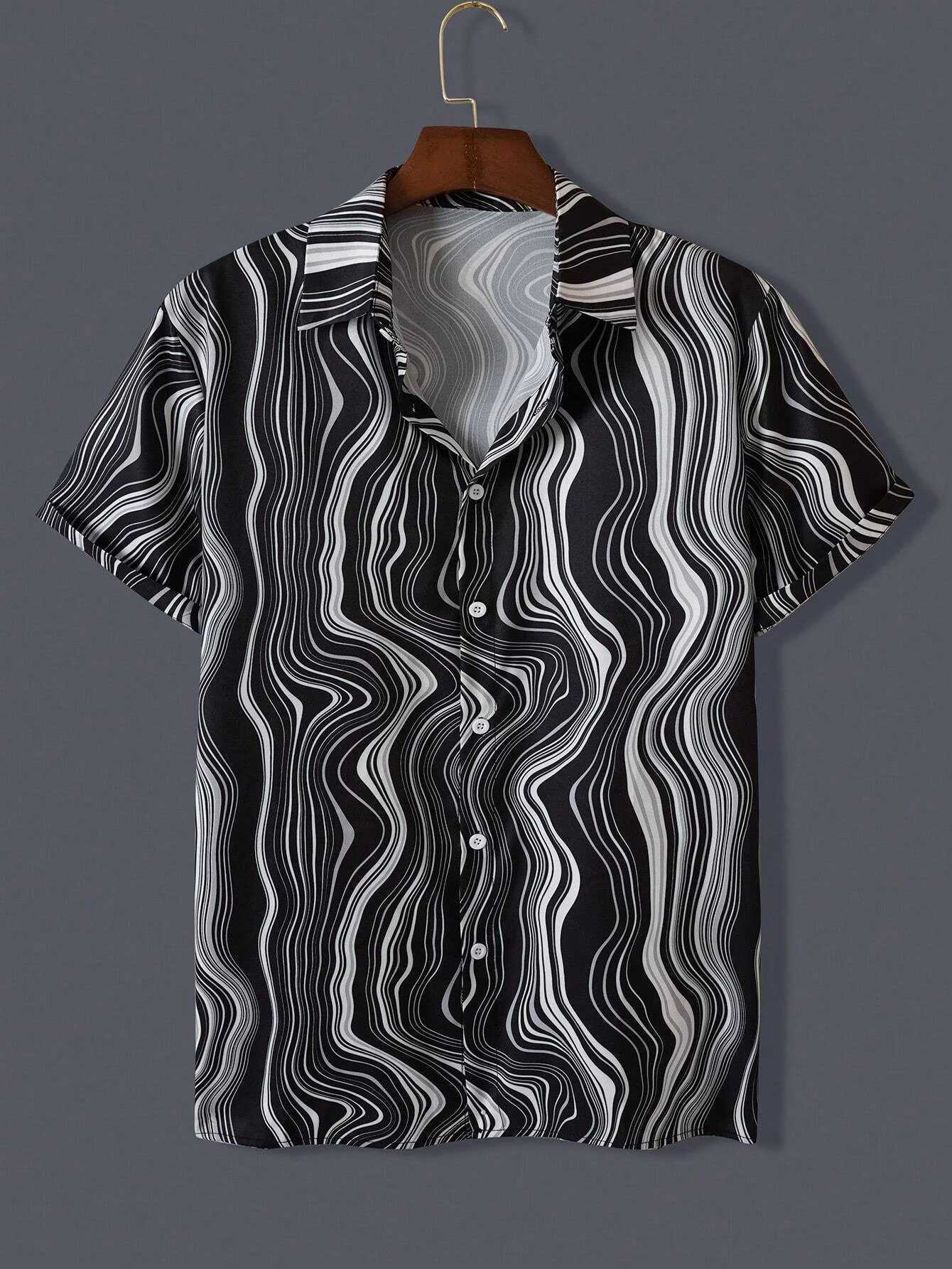 Interesting pattern design printed shirt top mens and womens short sleeved shirt fashion button short sleeved top M250320