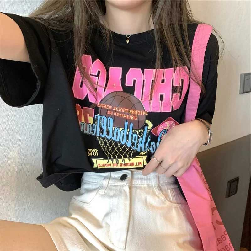 American Fashion Brand T-shirt Women Loose Cotton T Shirt Top Ins Trendy Casual Gyaru Niche Inner Wear Short Sleeve SummerT250320
