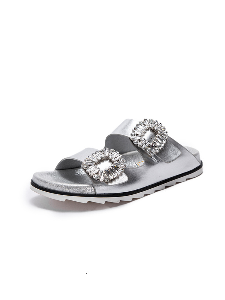 Designer CHCH Square Button Rhinestone Thick Bottom Women On The Beach Double Straps Straight Line, Wearing Slippers For Leisure And Fashion, Paired W