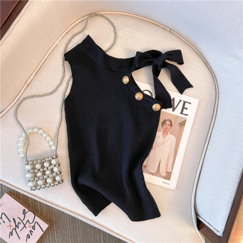 Elastic Knitted Top Women Y2K Tank Top One Shoulder Vest Female Sleeveless Sweater Chic Cut Out Streetwear Solid Skinny Tube Top 250320