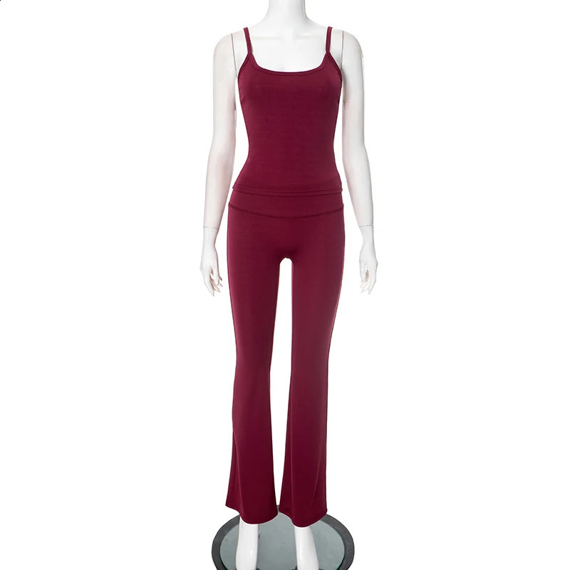 CUTENOVA 2025 Spring Summer Solid Color Backless Halter High Waisted Skinny Flared Pants Set Lift Hip Sporty Sets 250319