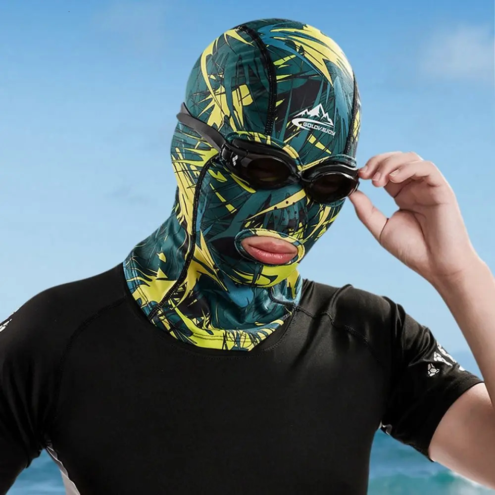 Swiming Diving Facekini UV Sun Protection Full Face Mask Head Neck Cover Face Elastic Swim Cap for Skiing Diving Sports Wear 250320