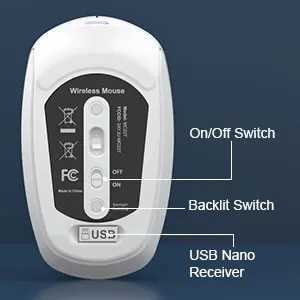 Rechargeable Wireless Mouse with LED Backlight 3 Adjustable DPI USB-C Charging Silent Ergonomic Compact Portable for PC Laptop Z250320