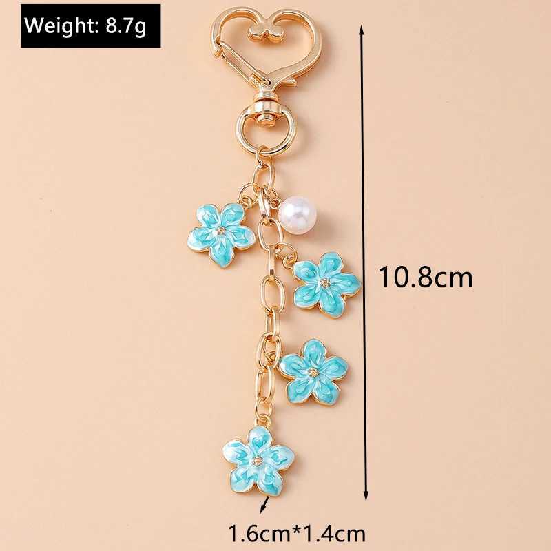 Cute Enamel Pearl Flower Keychain Plant Key Ring Pendant for Women Girls Handbag Decor DIY Handmade Jewelry GiftsXJ250319