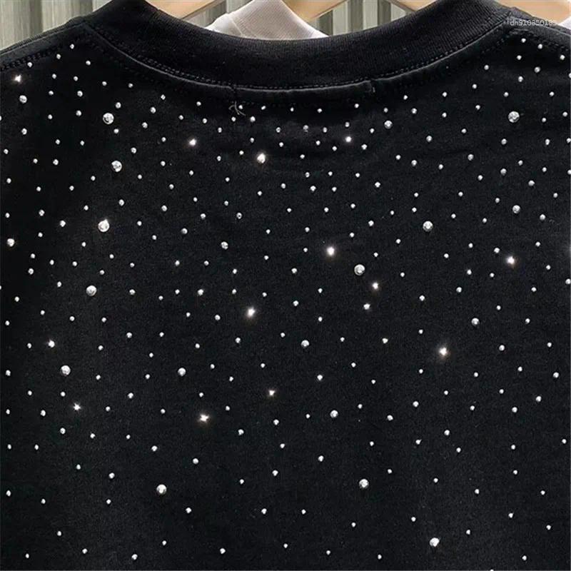 Men's T Shirts Summer Rhinestone Rivet White Shirt Man Designer Clothes Round Neck Short Sleeve T-shirt Mens Techwear Camiseta Hombre