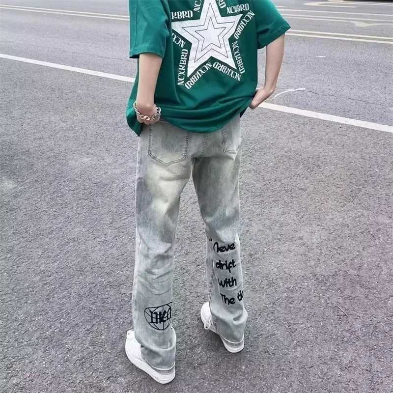 Spring Gothic Letter Printed Baggy Jeans Mens Y2K Vintage Streetwear Straight Denim Pants Hip Hop Fashion Harajuku JeanT250319