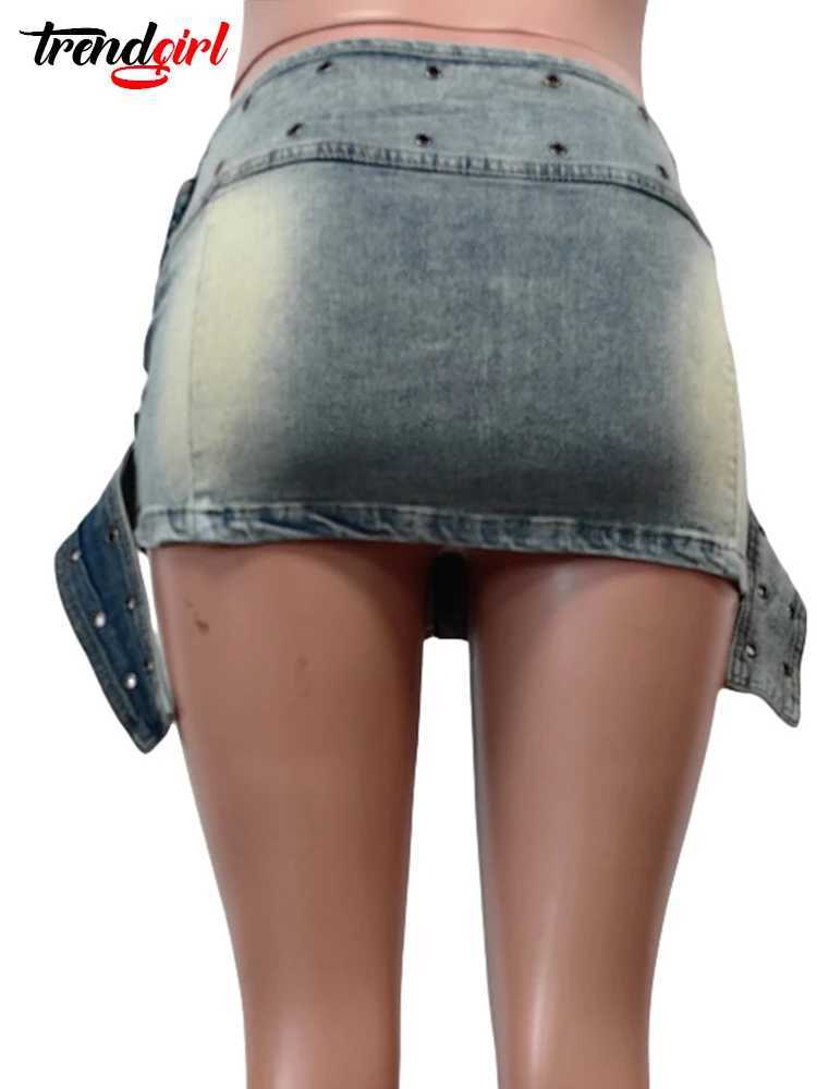 Mlaiscsr Luxury Denim Mini Skirts Women Summer Cross Belt Zipper Blue Wild Night Club Wrap Hip Jean Short Dress Street BotXJ250320