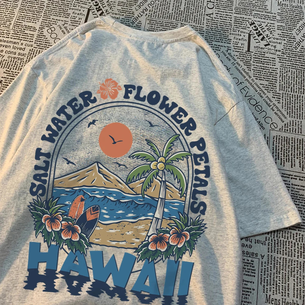Salt Water Flower Petals Hawaiian T-shirt Mens casual sweatshirt casual cotton T-shirt Hip Hop oversized top 250317