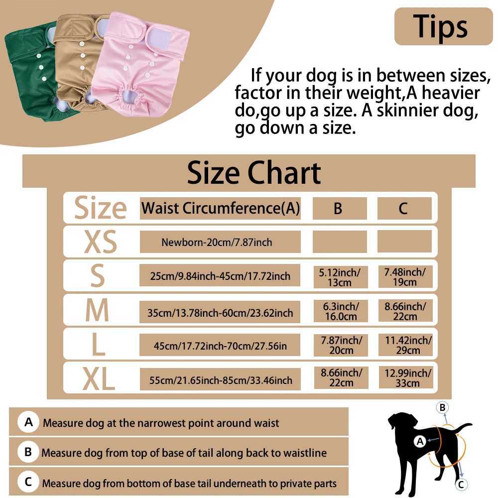 1pc Reusable Female Dog Diapers Solid Color High Absorbent Doggie Puppy Nappies 5 Sizes Adjustable Pet Panties for Girl Dogs Y250320