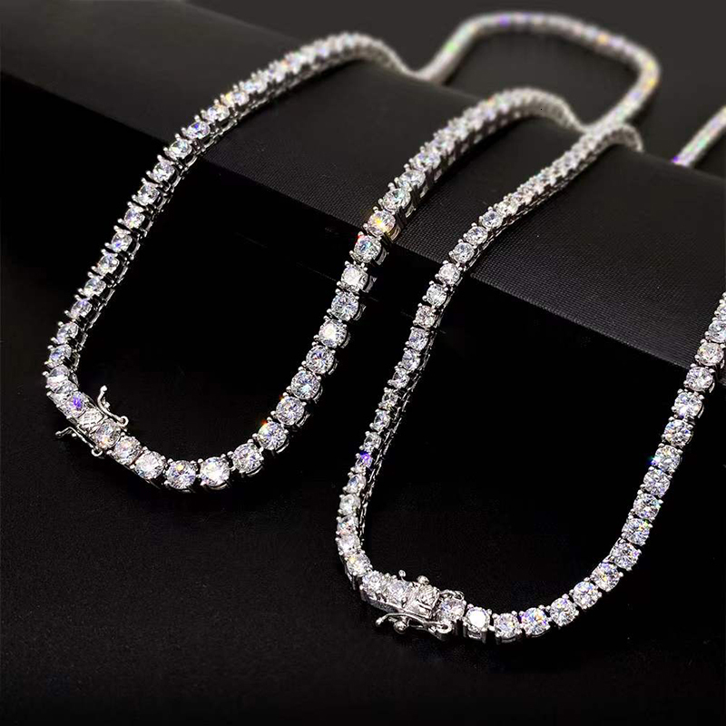 Trendy 925 Sterling Silver 3-4mm Zircon Tennis Chain Necklace Women Men Jewelry 18K Gold Plated Bling Iced Out Hiphop Necklace