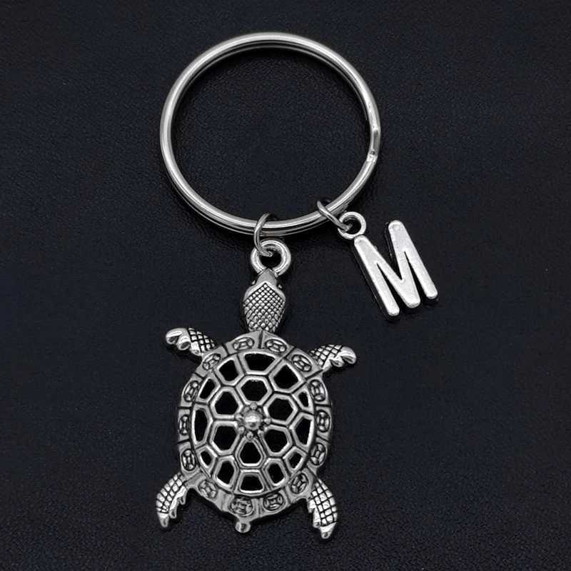 26 Letters Initial Keychain Turtle Pendant Key Chain Cute Turtle Charm Keyring Turtle Lover Jewelry GiftsXJ250319