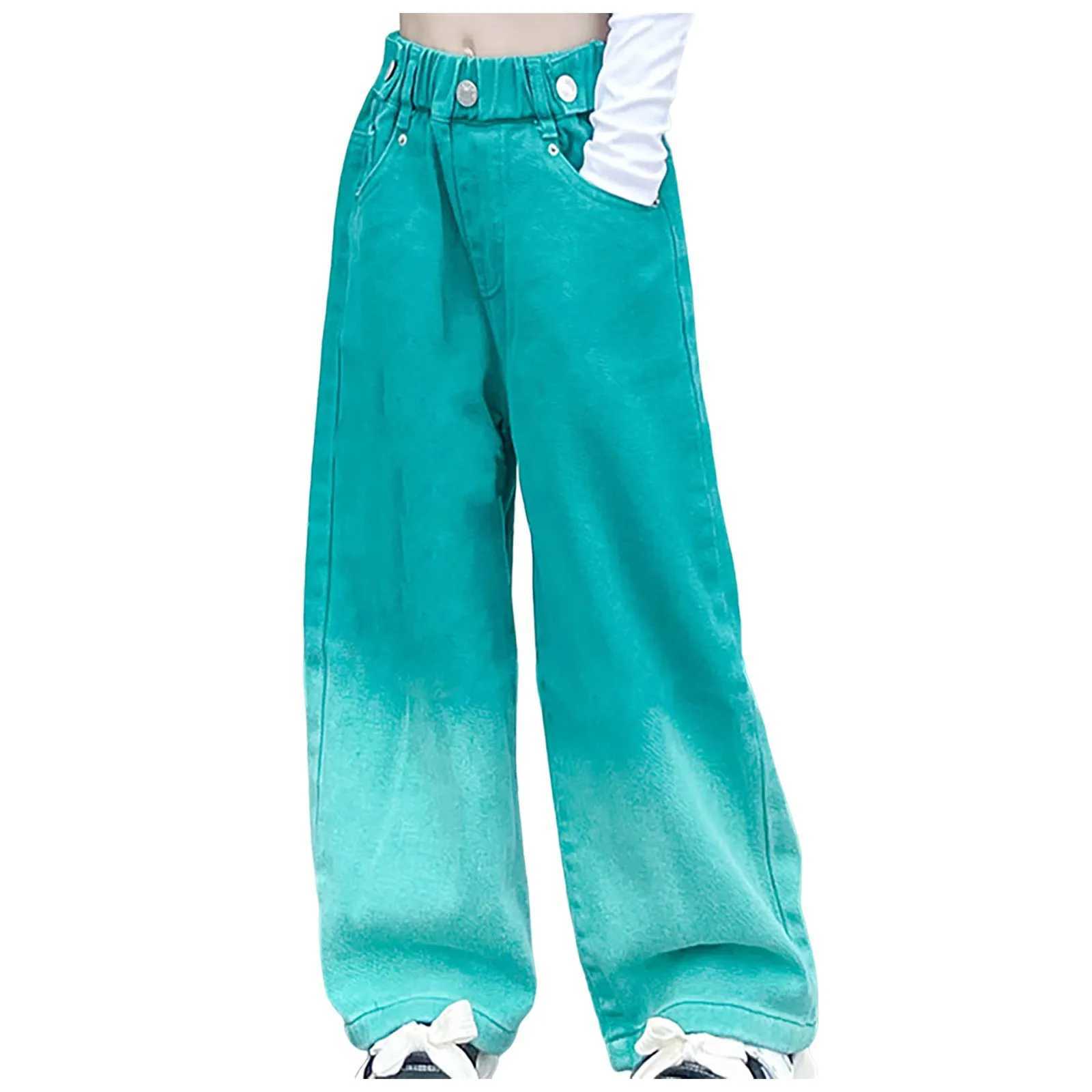 Girls jeans wide leg Flare jeans casual high waisted stretch denim pocket jeans girls teenage jeansT250326