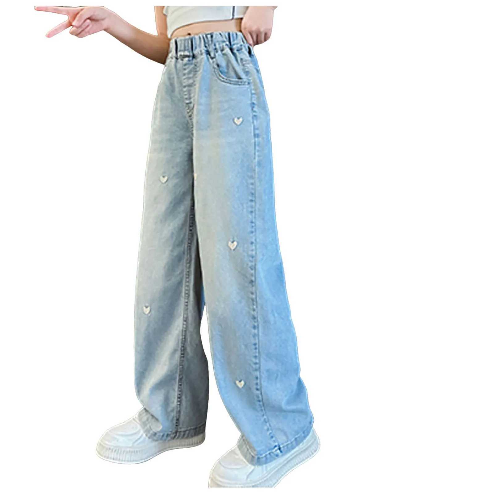 Warm pants young boys girls leggings cute leggings jeans elastic waist straight wide leg jeans childrens girlsT250326