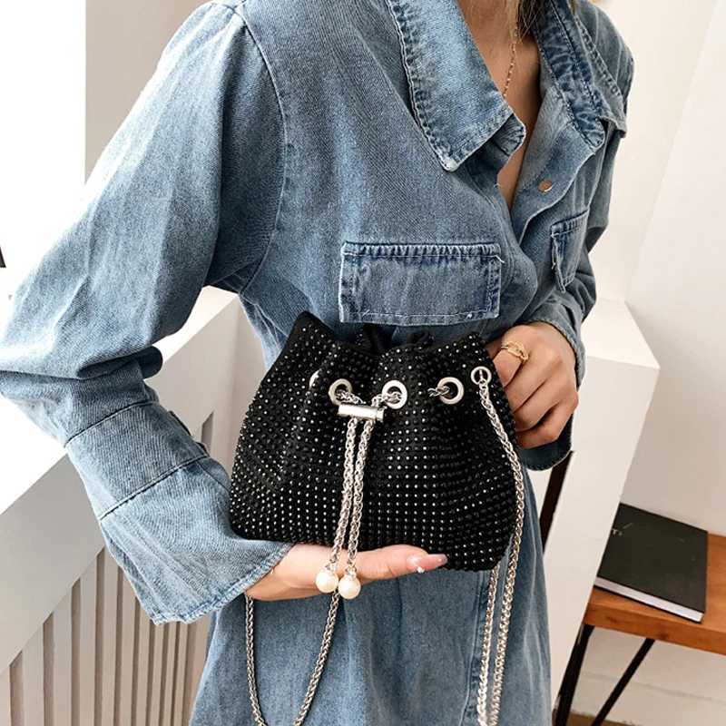 Luxury womens bag new high-quality horseshoe bucket bag exquisite PU sequin design womens single shoulder handbag Y250319