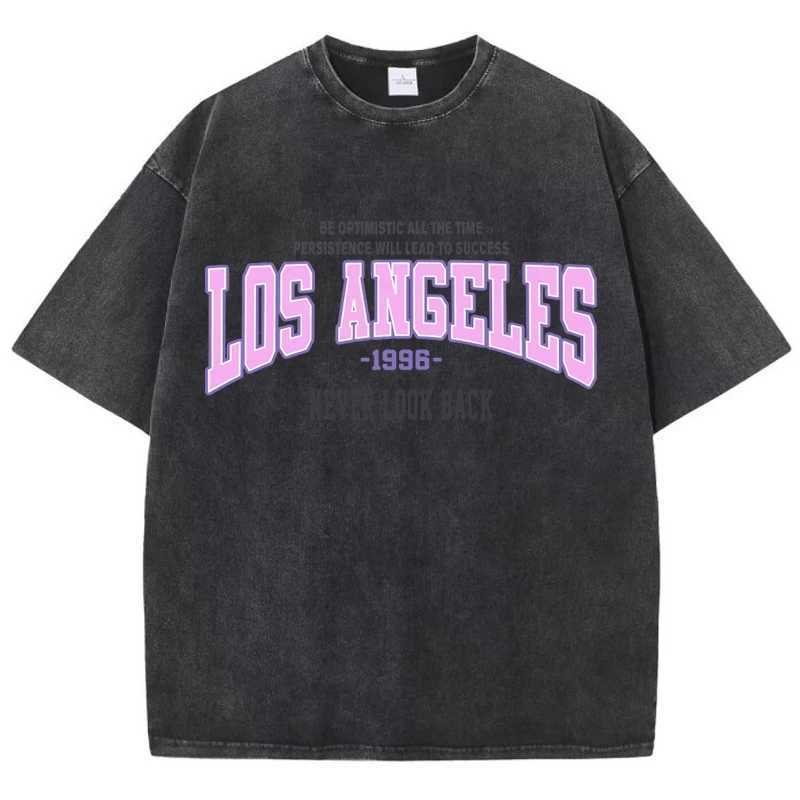 Womens cotton washed T-shirt trend loose T-shirt Los Angeles 1996 printed short sleeved summer street womens clothingT250320