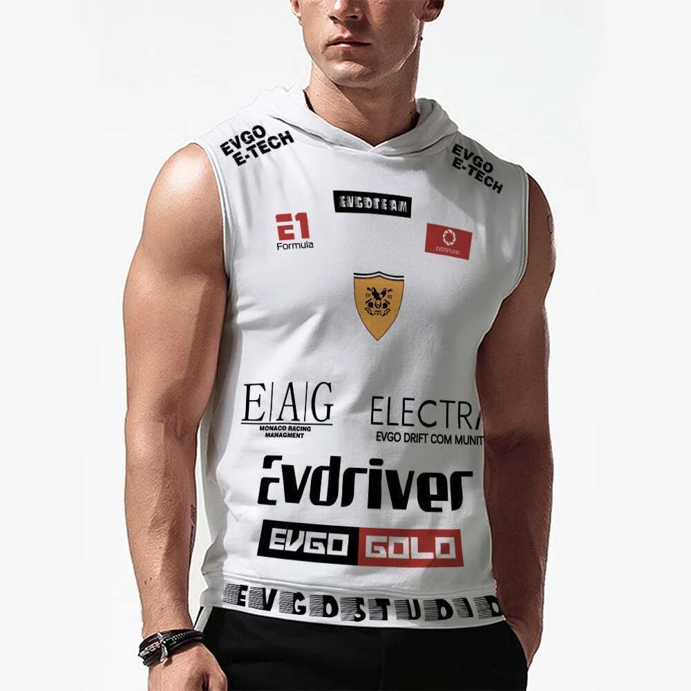 Men's Wide Hooded Sweater, 3D Printed E1 Letter Pattern, Quick Drying, New Sleeveless Sweater for Fashionable Outdoor Sports