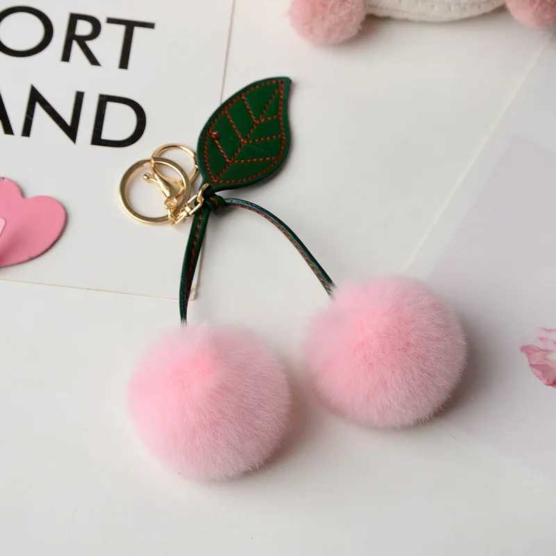 New Water Otter Rabbit Hair Cherry Multi Color Car Keychain Pendant Cute Pong Doll Bag Hanging KeychainXJ250319