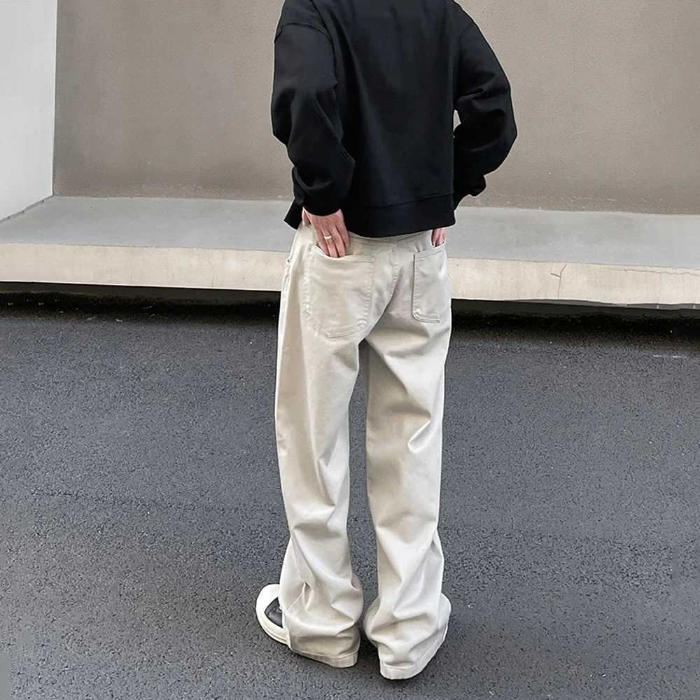 Bright white casual jeans mens streetwear Y2k straight leg retro simple autumn casual fashion winter solid street jeansT250319
