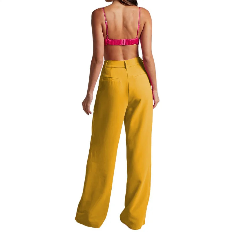 Fashion and casual womens jacket set elegant long pants solid twopiece office autumn winter clothing 250319
