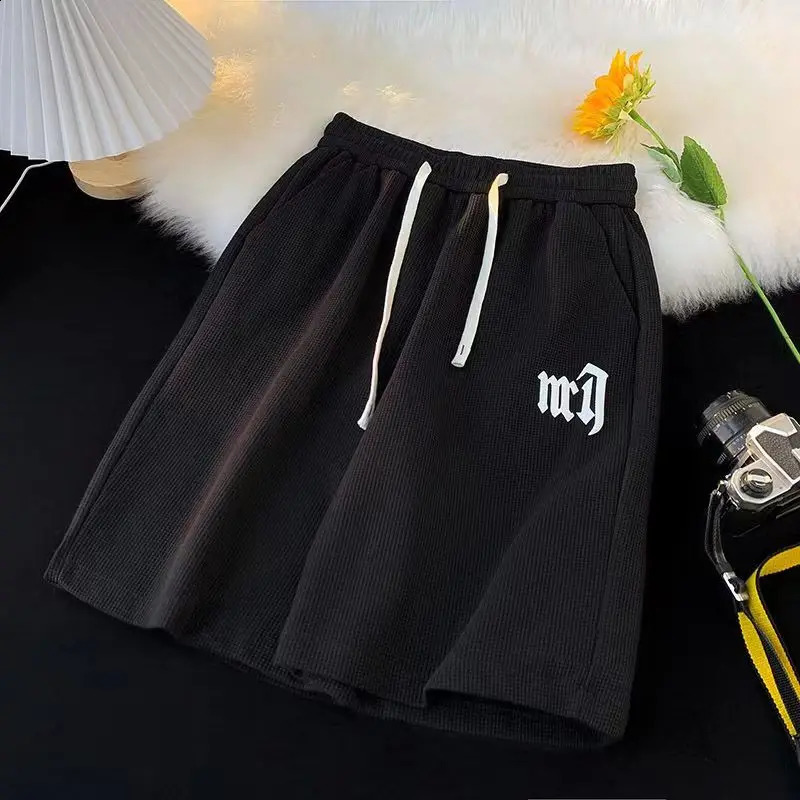 Summer Oversize Casual Fashion tracksuit Loose Jogging Waffle Suit Men Loose Short-sleeve tshirt Sports Shorts 2pcs Set Outfit 250319