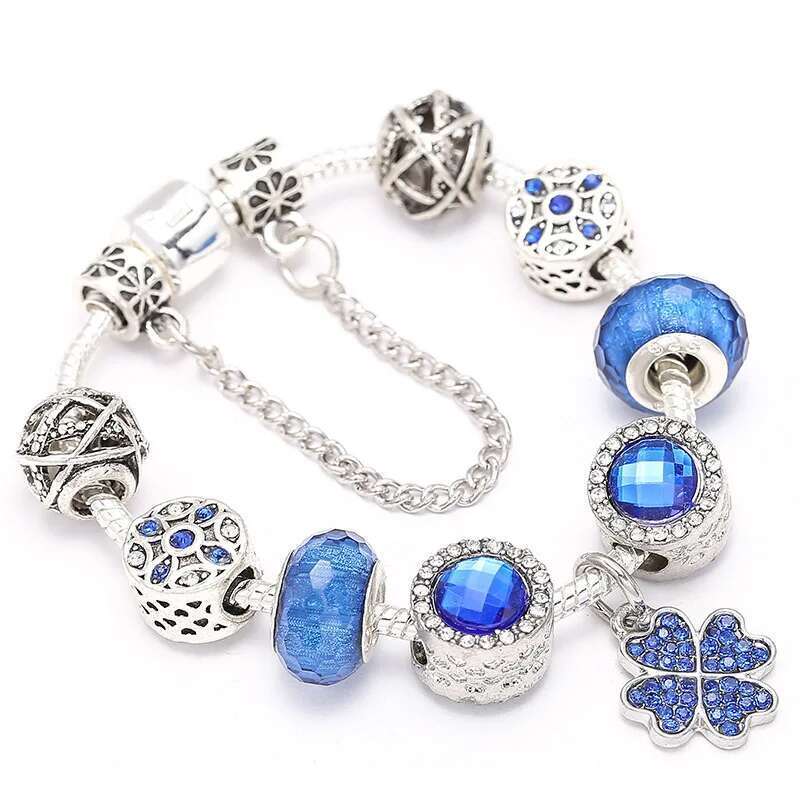 Antique Silver Color Charm Bracelet & Bangle Classic Suower Beads Fits Fine Bracelet For Women Jewelry Dropshipping