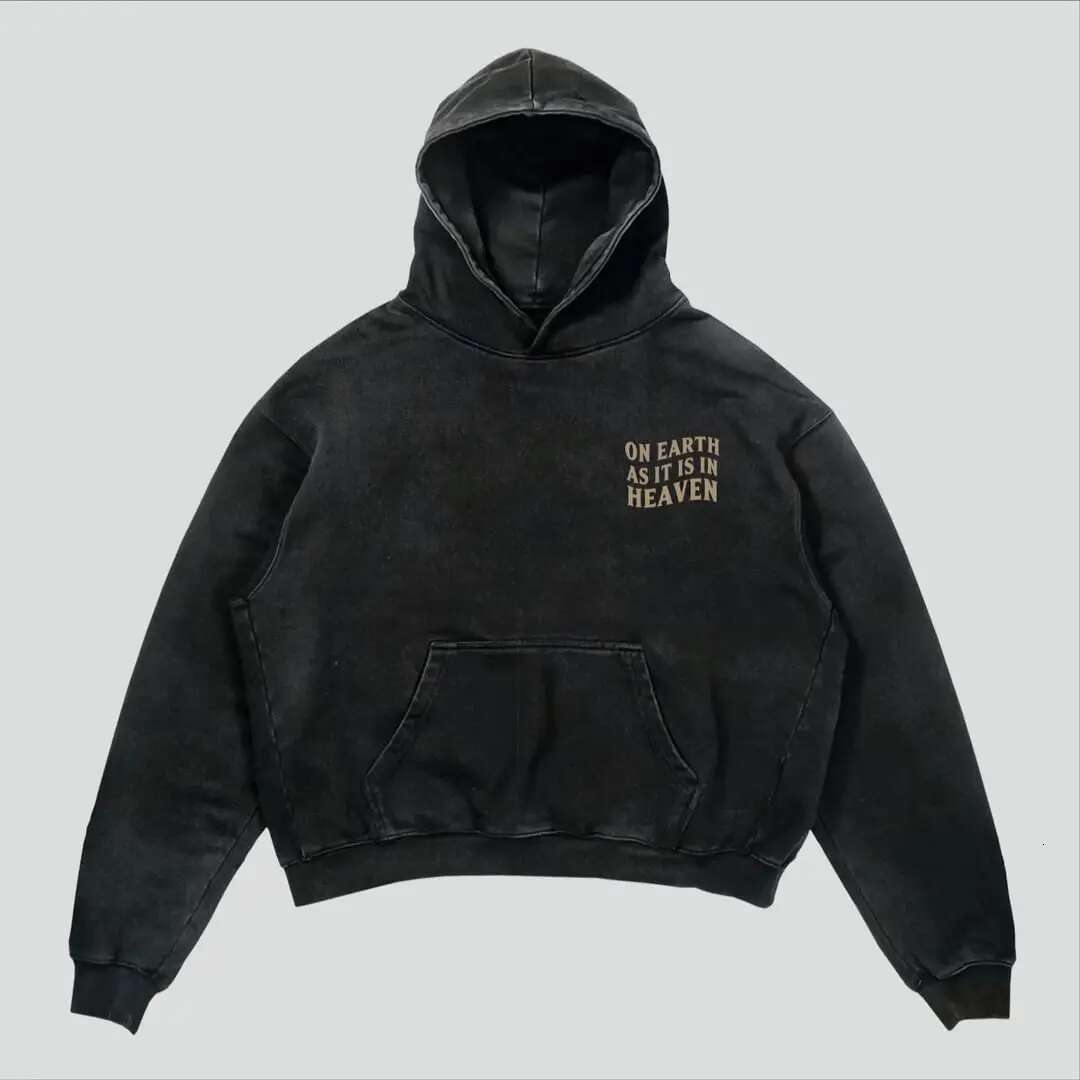 Vintage Gothic Style Black Hoodie Sweatshirt For Men With Y2k Fashion Printing Women Trend High Street Oversize Pullover New