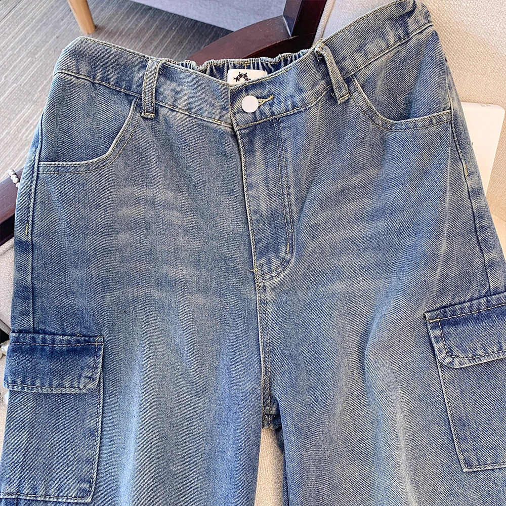 Autumn and winter plus size womens American retro wide-legged work trousers high-waisted straight loose casual jeans 250319