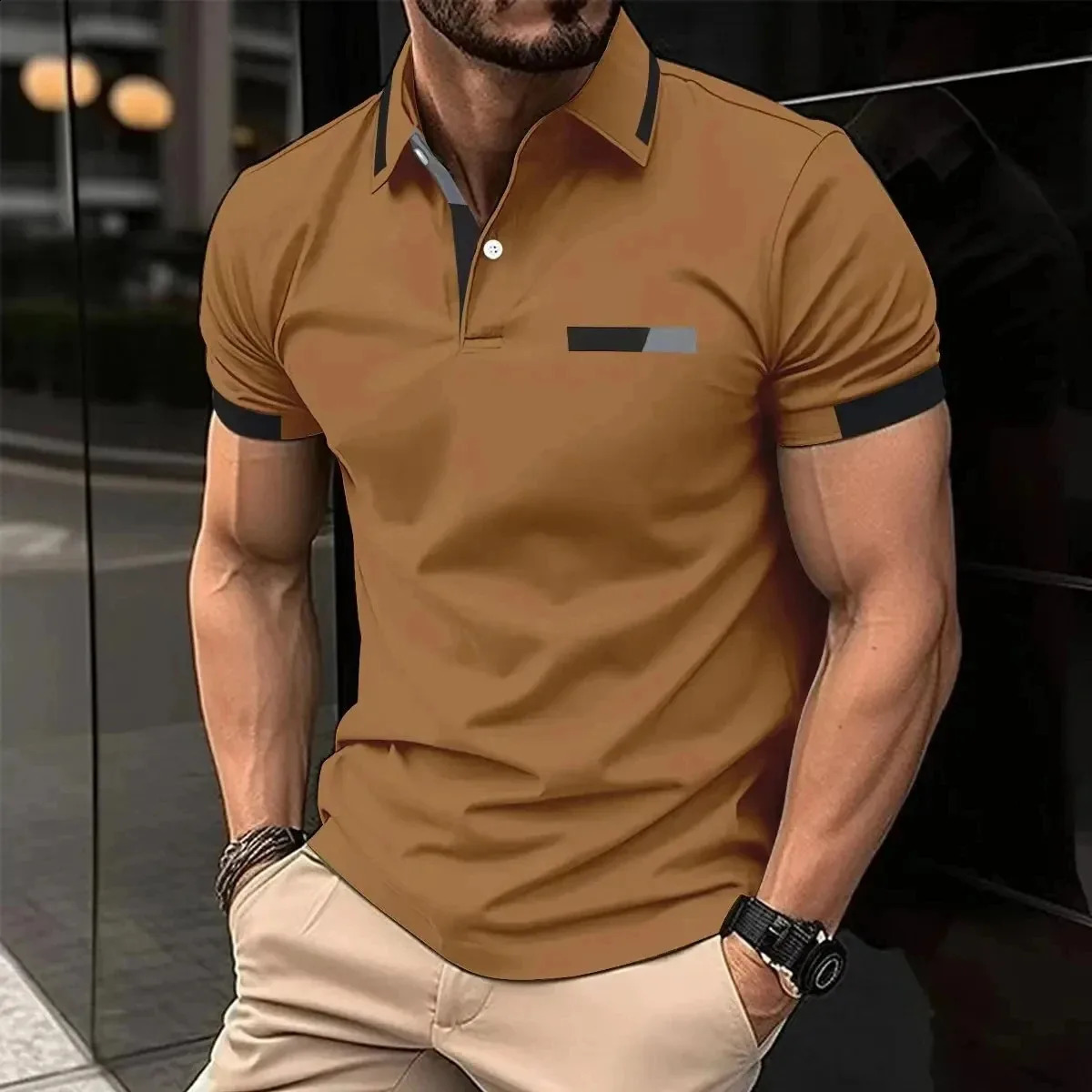 Summer Mens Casual Short Sleeved Polo Shirt Solid Color Lapel Tops Fashion Casual Business Pink Polo Shirt Breathable T-shirt 250319