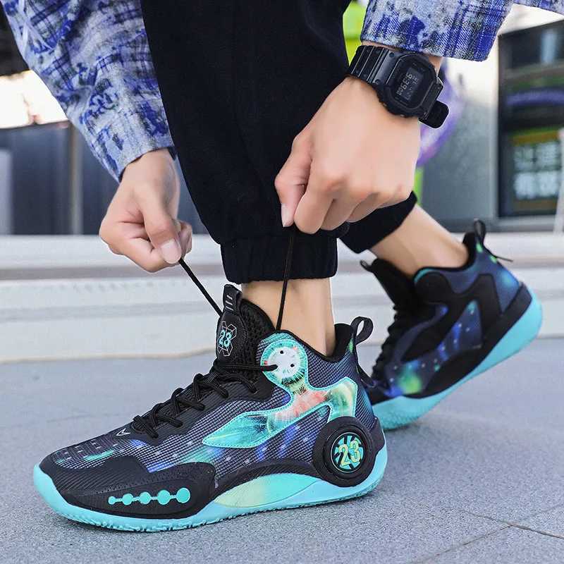 Hot selling colored mens basketball shoes with high cushions for womens sports shoes breathable and wearable mens basketball shoesW250320