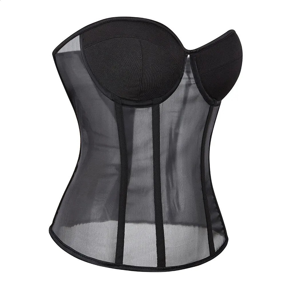 Women Corset Top Sexy Lace Up Overbust Bustier Bra Push Up Lingerie Breathable Mesh Body Shaper Corselet Plus Size 250319