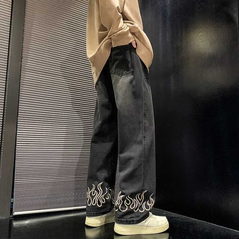 New Spring 2023 Personalized Embroidered Mens Luggage Jeans Street Loose Straight Denim Trouser Mens Brand ClothingT250319