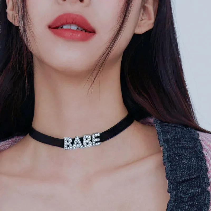 Fashion Rhinestone Letter Daddy Necklace Black Soft Leather Choker Collar Sexy Party Neck Jewelry DIY Custom Name Necklace Gift 250320
