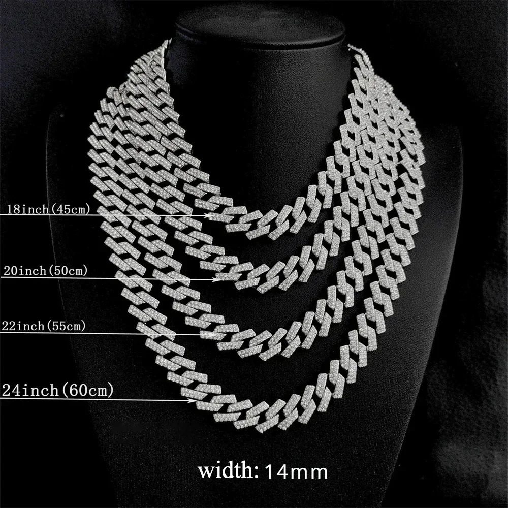 14mm Full Moissanite Cuban Link Necklace Bracelet GRA Certified 100% 925 Sterling Silver Hip Hop Cuban Jewelry for Men Women