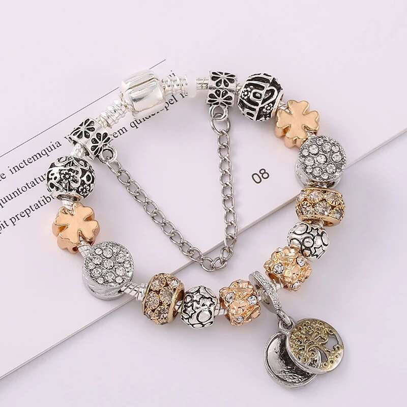 European Fashion Unique Silver Plated Charm Bracelet DIY Crystal Beads Brand Bracelets For Women Wife Jewelry Gift Dropshipping