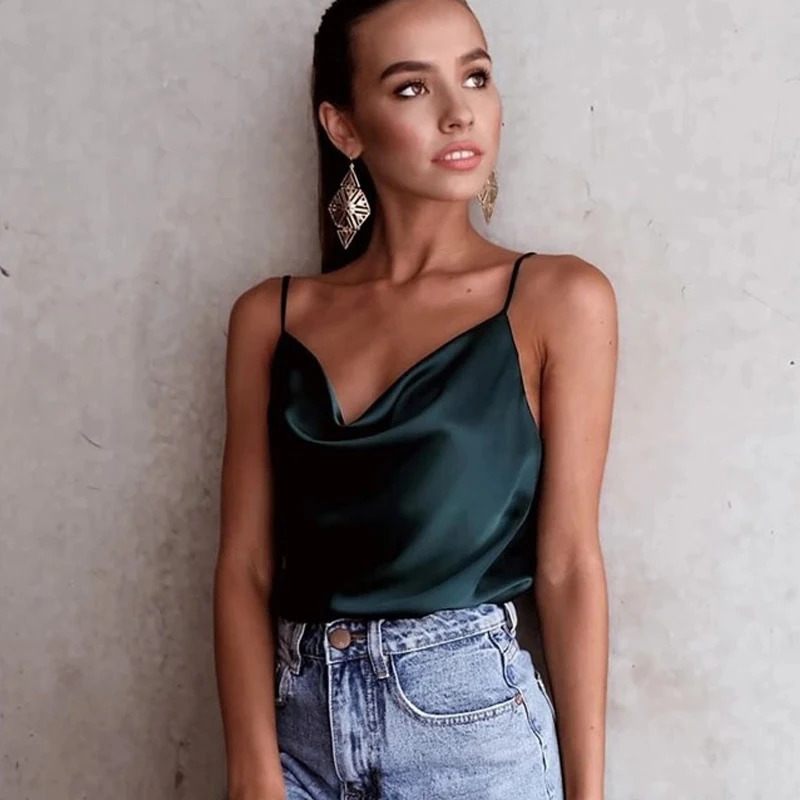 White basic womens silk satin top vest summer sexy Camis Strappy Camisol Grunge dress 250320
