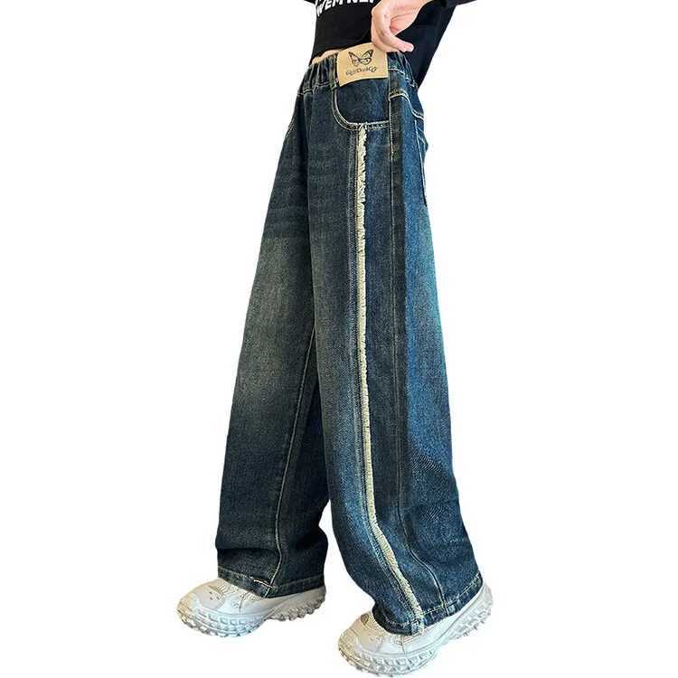 Girls wide leg jeans 6 8 9 10 12 14 Years Spring and Autumn loose retro straight pants fashion for teenagers and children TrouserT250326