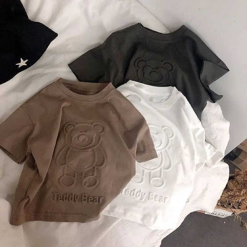 Baby boys and girls summer cartoon bear short sleeved T-shirt childrens staff collar embroidery top-level childrens casual streetwearT250320