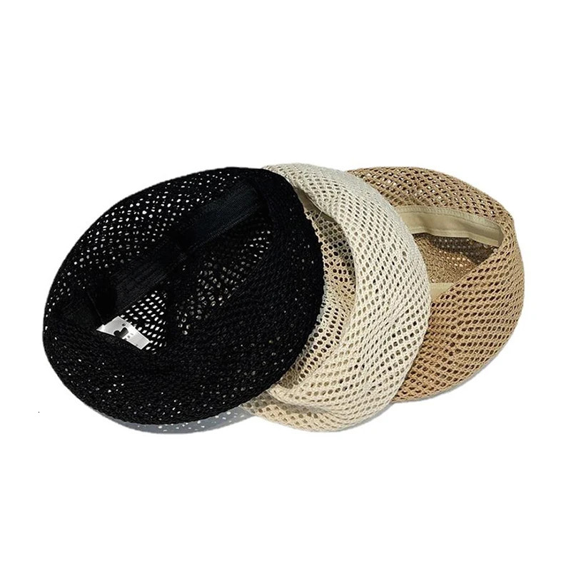 Womens Spring Summer Lightweight Breathable Artist Hat Breathable Solid Color Hollow Knit Beret Caps 250320