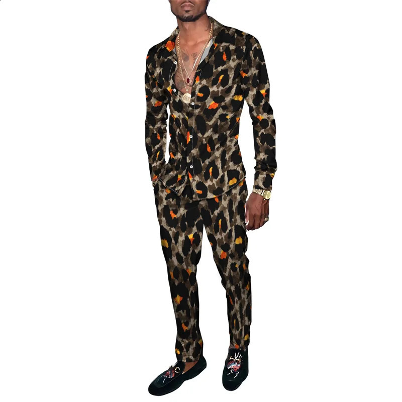 Animal Zebra Leopard 3D Print Men Harajuku Style Clothing Suits Tracksuit Long Sleeve Shirt Long Pants Two Piece Sets Clothing 250319