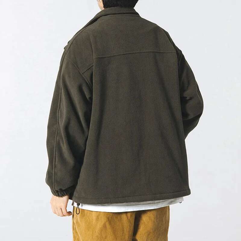Autumn Vintage Polar Fleece Jackets Man Appliques Zipper Loose Fit Outwear Lambswool Coat Winter Stand Collar Bomber Jacket