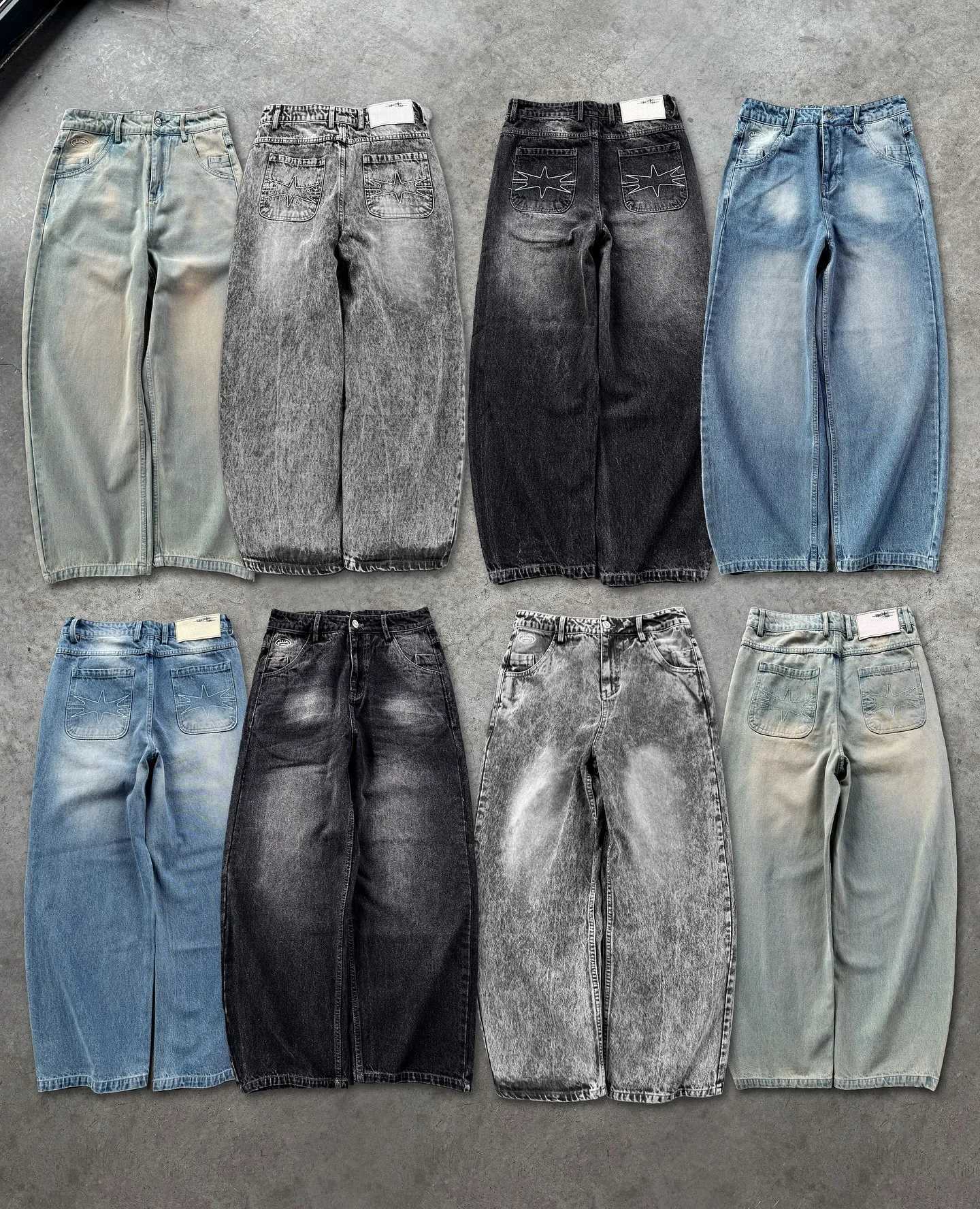Mens Fashion Jeans Work Pants American Retro Trendy Laundry Punk Hip Hop Jeans Embroidered Streetwear Womens Wide Legs Straight TrousersT250319