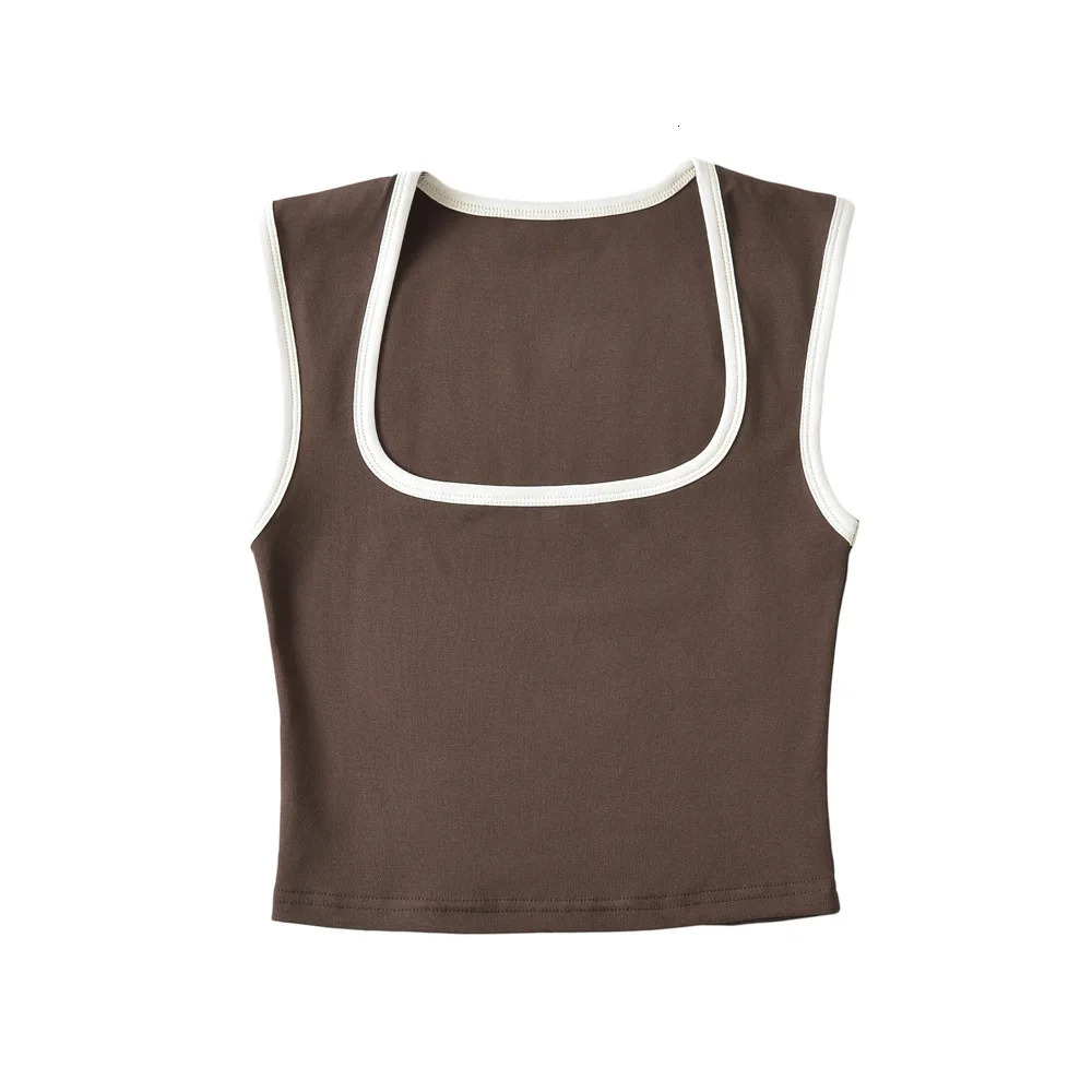 Chic Matching Ladys Singlet French Square Neck Tank Top Casual Running Vest Chest Padded Sports Underwear Yoga Training Top 250320