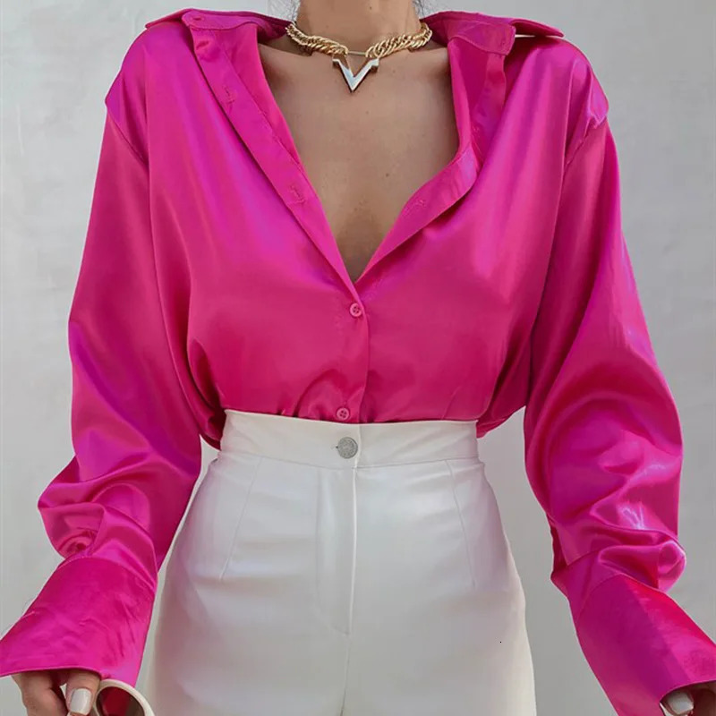 Elegant Satin Shirts Women Fashion Tops Spring Solid Long Sleeve Blouses Vintage Purple Casual Loose Buttons Clothes 18913 250320