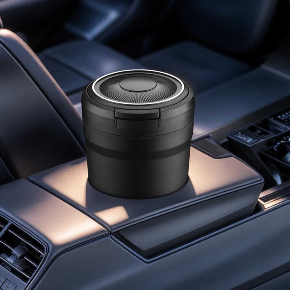 Car Ashtray with Lid Portable Ash Tray with LED Light Mini Car Trash Can Smell Proof Multi-Function for Outdoor TravelC250319