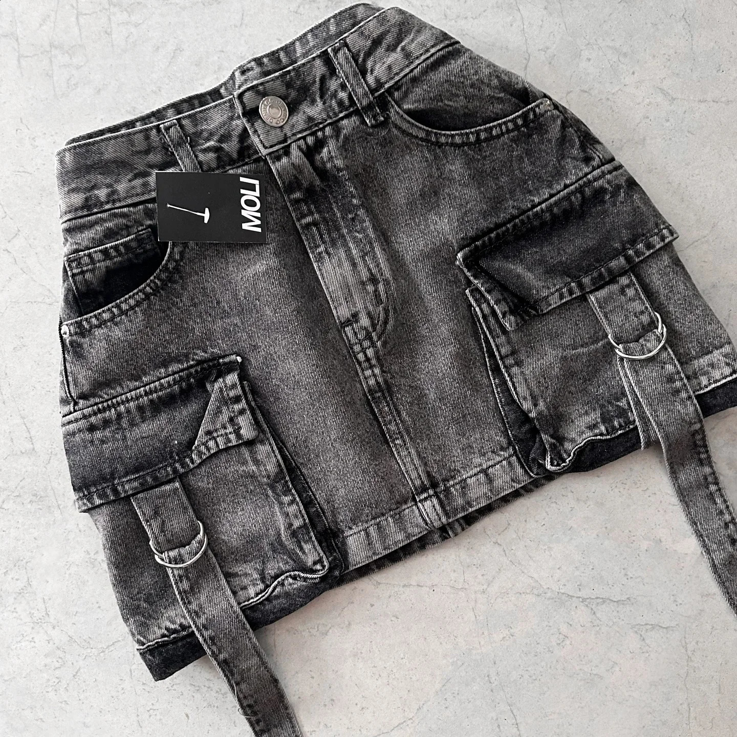 Straps Casual Versatile Multiple Pockets Denim Skirt Dress Sets Goth Womens Two Peice Sets Y2k Fashion Strap Streetwear 250319