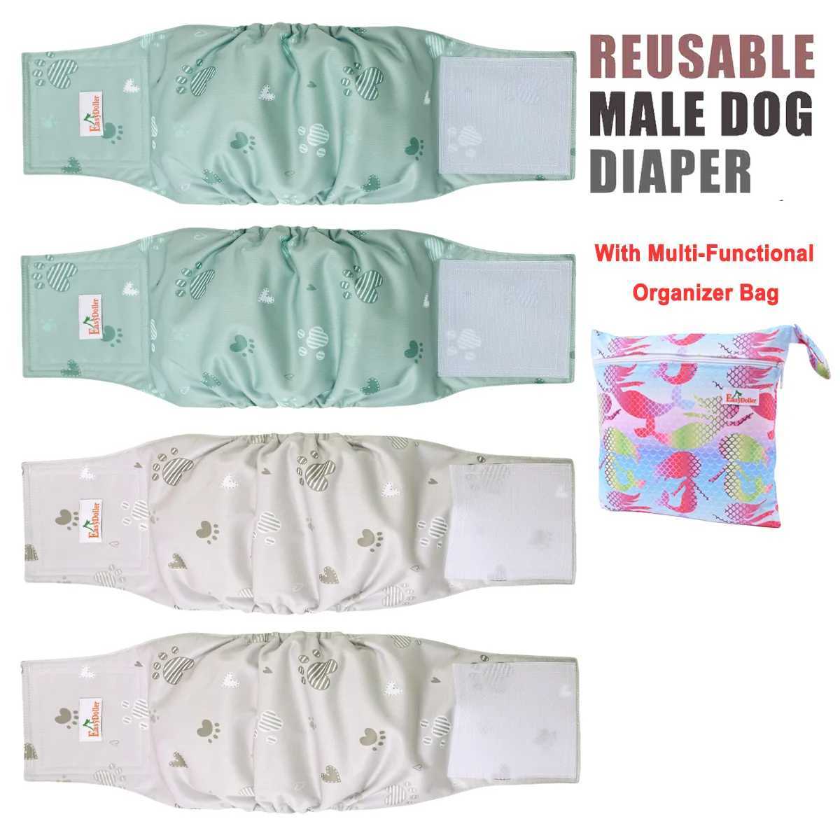 4 washable pet male dog diapers with cute organizer bag reusable sanitary diapers poop belly with packaging puppy diapers Y250320