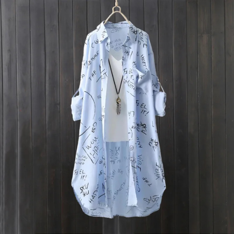 2025 Arrival Womens Loose Sun Block Shirt with Letter Print and Button Fashionable Elegant Blouses 250320