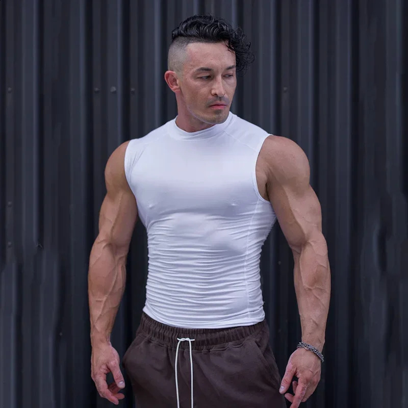 Running vest mens compression top muscle fitness suit sleeveless sportswear elastic shirt 250319
