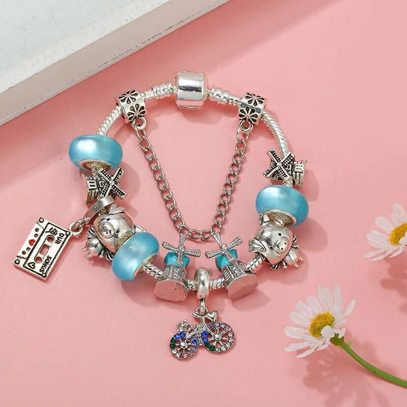 Romantic Travel Series Charm Bracelet With Windmill Bike Beads Bracelet For Women Jewelry Gift Wholesale Dropshipping